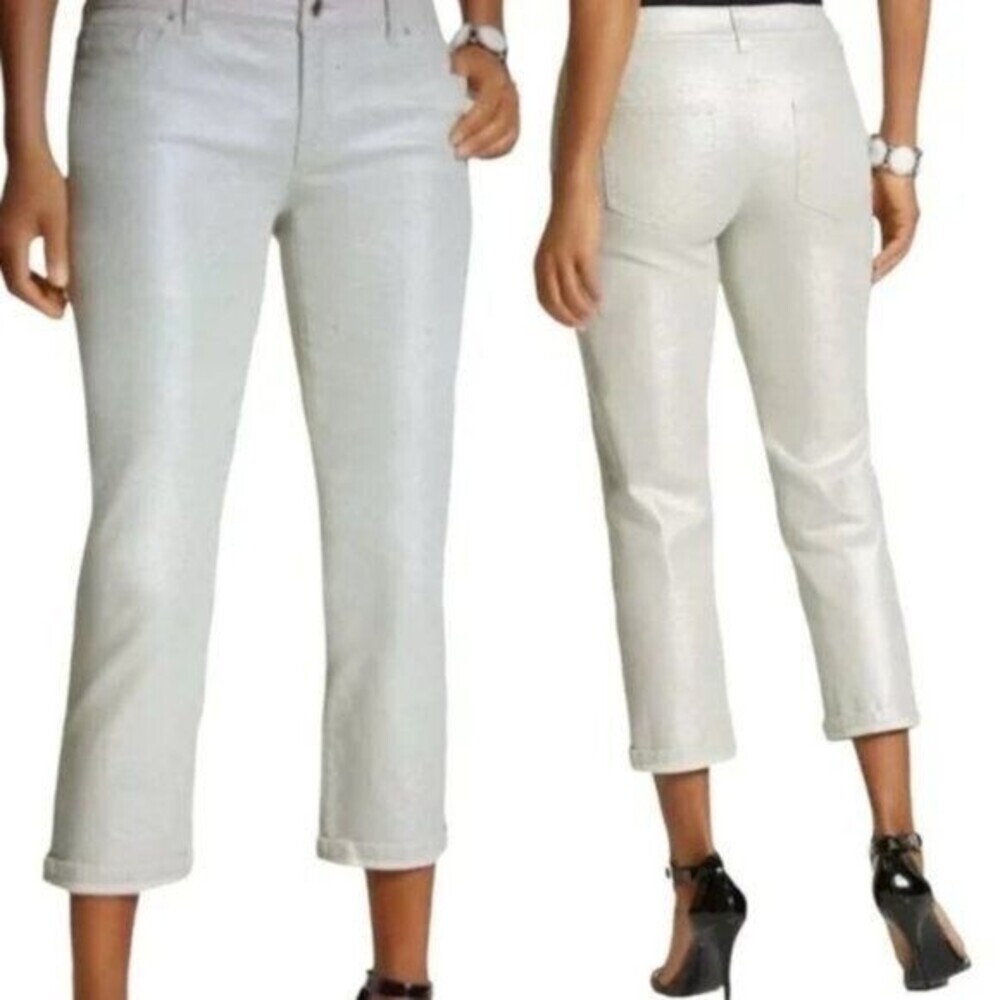 Chico's Platinum Pants Metallic Silver Crop Jeans NWT Size 0 US  Sz 4